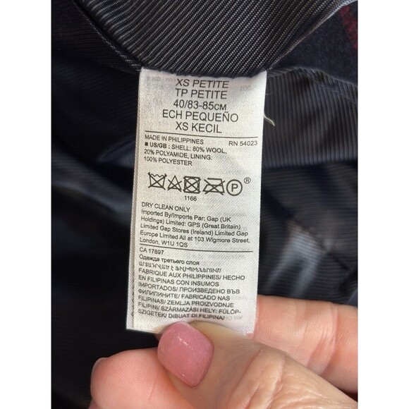 Banana Republic Melton Wool Coat Navy Blue Red Windowpane Plaid Petite XS XSP - Picture 5 of 11